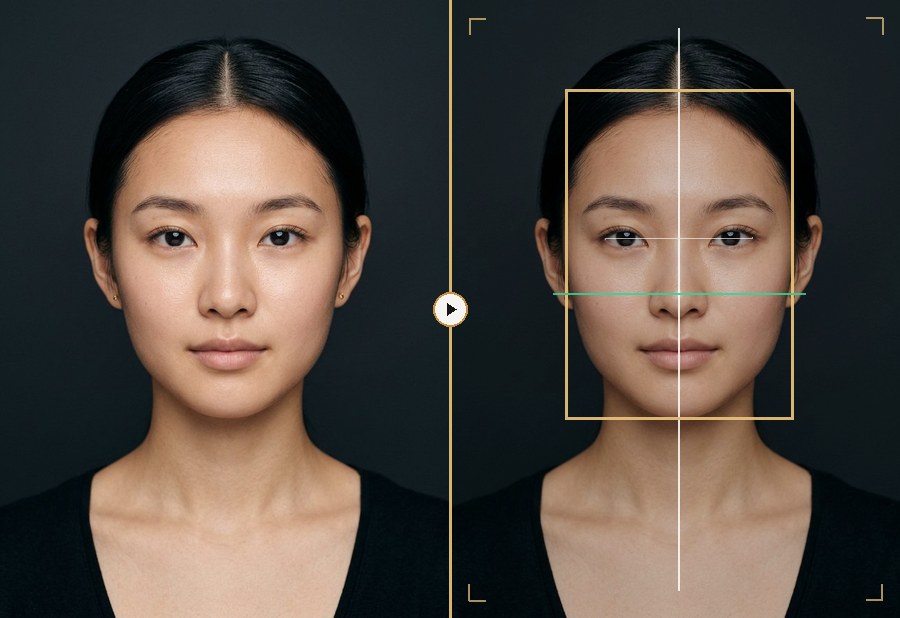 Chloe left-left vs right-right facial symmetry mirror synthesis card